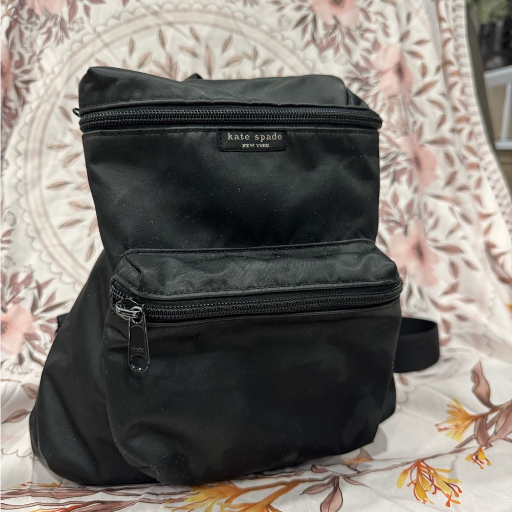 kate spade Black Nylon Backpack with Front Zip Pocket